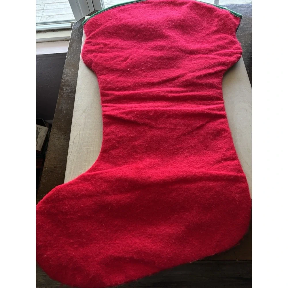Vtg Cranston Jumbo Christmas Stocking Santa Down the Chimney Red Fleece Finished